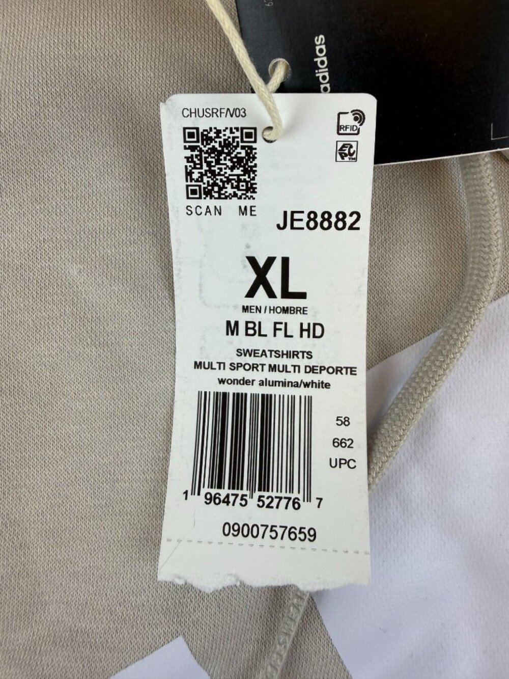 NWT Adidas Men's Essentials Big Logo Fleece Hoodie Size XL In Alumina/White - Picture 5 of 10